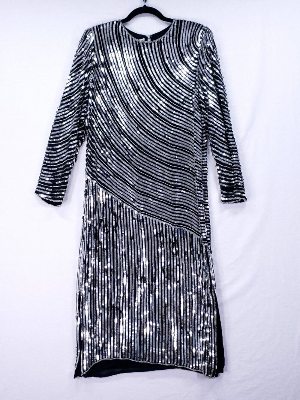 Vintage Judith Ann Creations 100% Pure Silk Midi Dress Size Large Sequin Formal